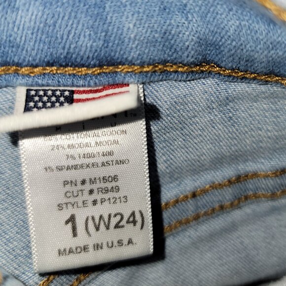 Vibrant MIU Acid Wash Distressed Ripped Skinny Stretch Raw Hem Jeans Size 1 W24 - Picture 5 of 6